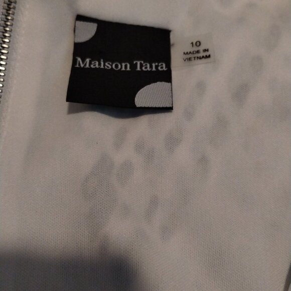 Maison Tara Midi Dress‎ Size 10 Lined Abstract Ruffle Short Sleeve V-Neck Casual - Picture 7 of 7